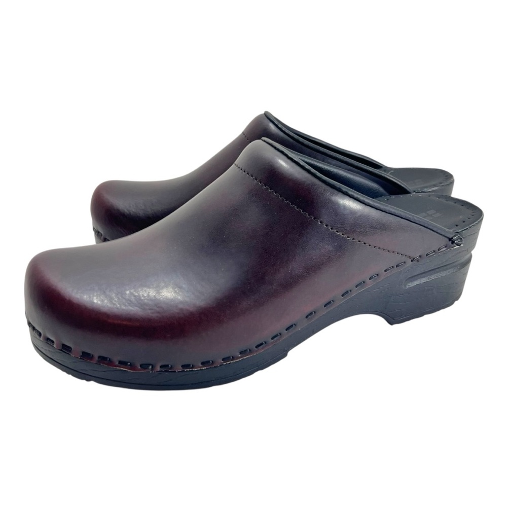BJORK STELLA Open Back Cabrio Brown Leather Clogs